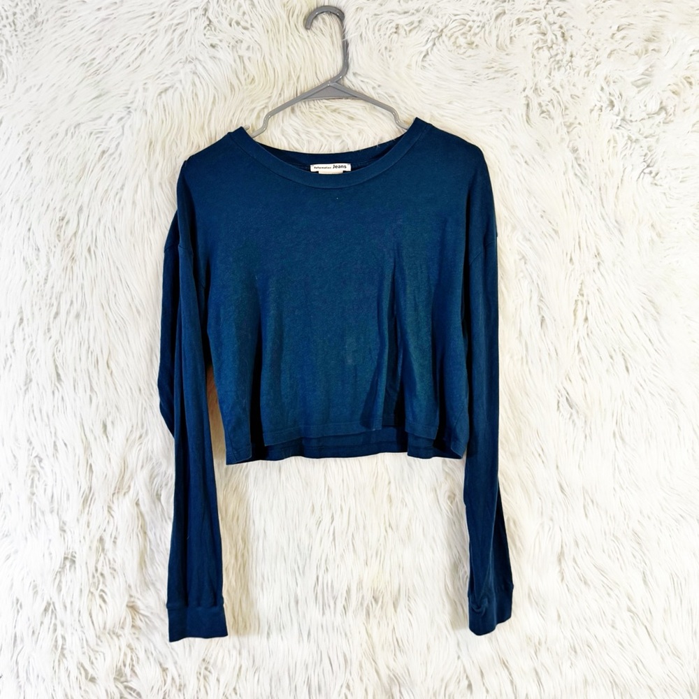 Reformation organic cotton long sleeve cropped teal t-shirt